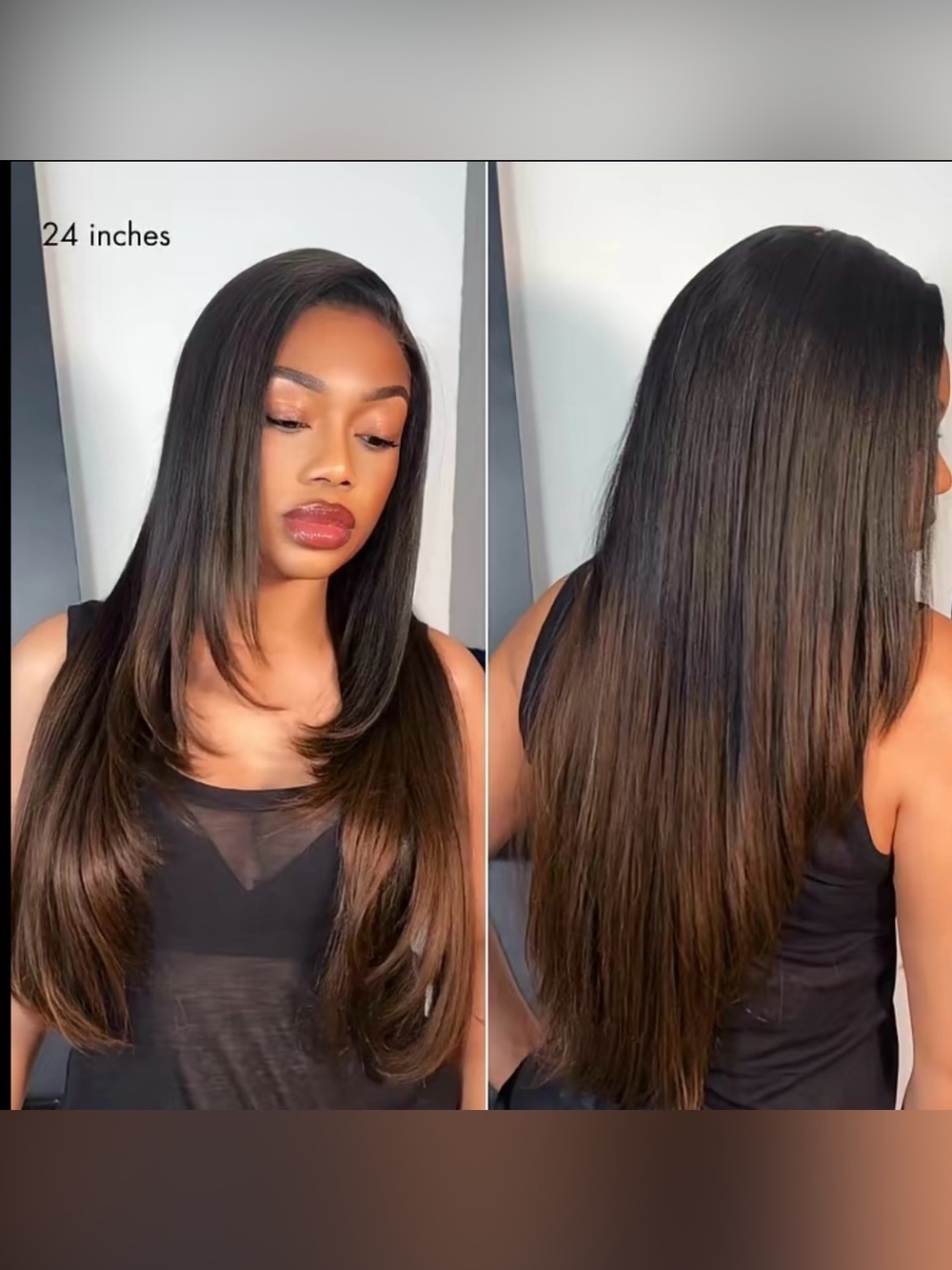 LUVME hair Yaki Straight Women's Human Hair Wig - Dark Brown Ombre